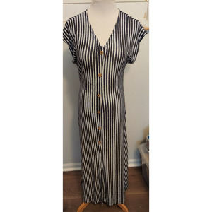 Caution To The Wind Women's White/Black Stripes Short Sleeve Surplice Dress L